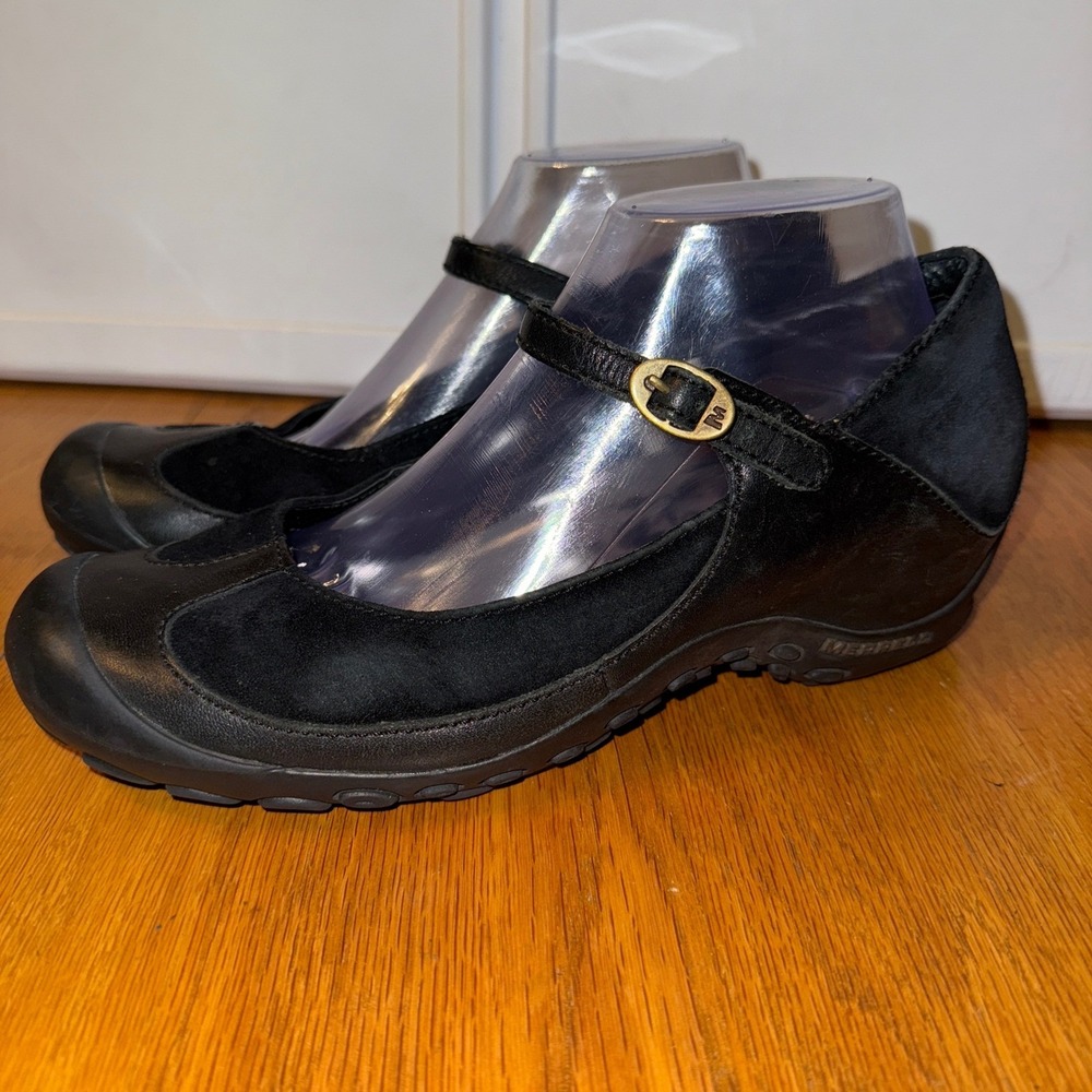 Merrell Black Leather Suede Mary Jane Wedge Comfort Shoes Women size 9